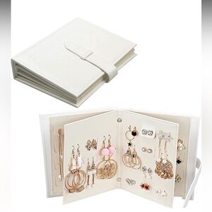 PU Leather White 4-page Earring Jewelry Organizer Storage Book - 42 pairs